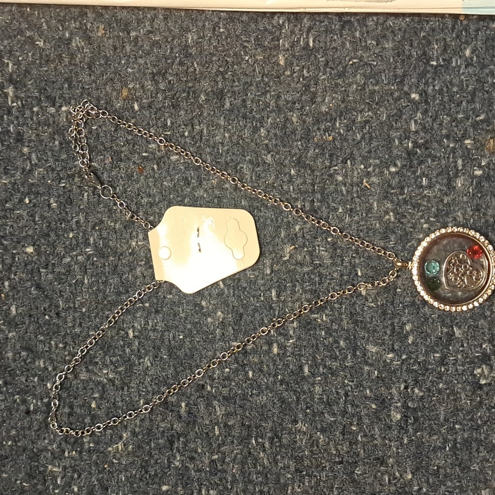 Charm Locket Necklace with Heat Shaped Love You Mom Charm and Stones Inside